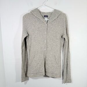 Patagonia Gray 100% Cashmere Texture Knit Button Front Hooded Sweater Women XS
